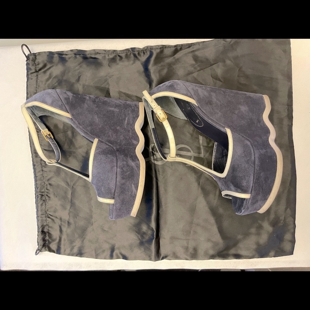 Yves Saint Laurent blue suede platform wedge 38. - Picture 4 of 10